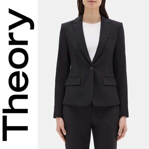 Theory Slim Fit Blazer Sevona Black Wool Suit Jacket Size 2 Office Career Work
